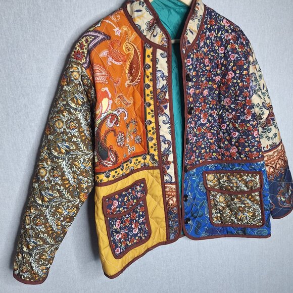 💙 Quilted Patchwork Lined Cotton Blend Jacket Size M/L Cottage Boho Preppy Hipp - Picture 2 of 8